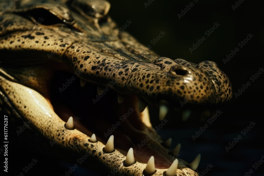 Obraz premium Crocodiles Mouth with Sharp Teeth Close-Up. Generative AI