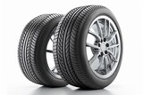 a pair of tires. Wheels of vehicles stacked up. lone automobile tires on a white background. Winter and summer auto tires. Generative AI