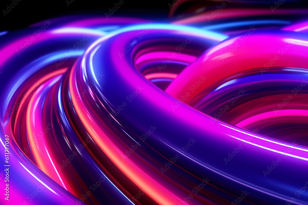 3d render. Abstract futuristic neon background. Red pink blue rounded lines, glowing in the dark. Ultraviolet spectrum. Cyber space. Minimalist wallpaper 3d render. Abstract futuristic neon background. Red pink blue rounded lines, glowing in the dark. Ultraviolet spectrum. Cyber space. Minimalist wallpaper