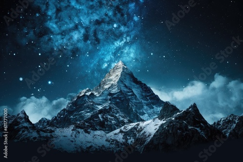 majestic mountain under a starry night sky. Generative AI © AkuAku