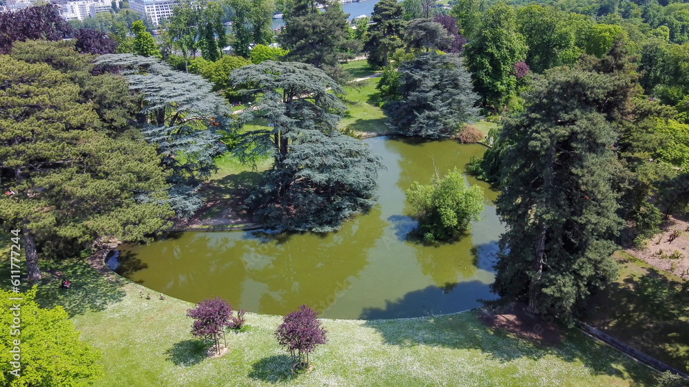 Aerial view on garden  of Edmon Rotschild in Paris