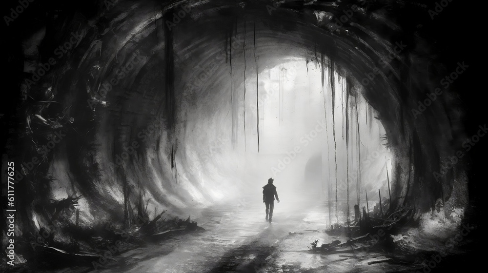 Fototapeta premium Haunted Tunnel Artwork, Generative AI.