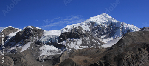 Peak of Mount Chulu West and glacier, Nepal. photo