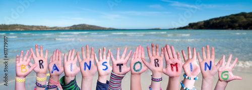 Children Hands Building Word Brainstorming, Ocean And Sea