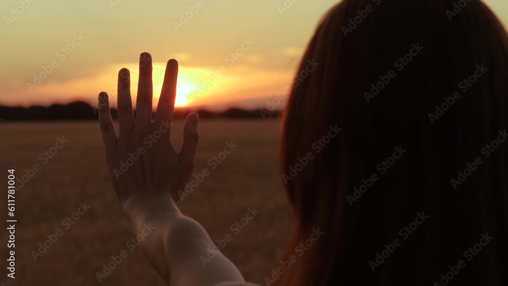 hand silhouette sunset sky summer park forest, female dream, sun rays cover palms shine, dream concept concept, dream pray sky, touching feelings sun, girl park, hand sunset sky background, pull hand