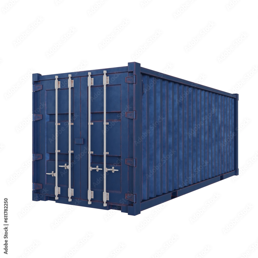 Blue Delivery Cargo Container. Shipping Container. Realistic 3D Render. Cut Out. Blue Delivery Cargo Container. Shipping Container. Realistic 3D Render. Cut Out.