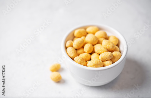 Cheese peanuts in a bowl