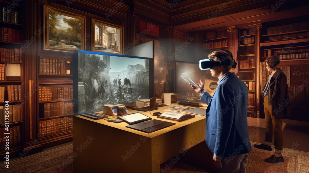 Fototapeta premium Imagine a virtual reality( VR) system that allows users to explore historical events in an immersive and interactive way