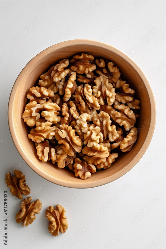 top down view walnuts in a bowl top down view walnuts in a bowl