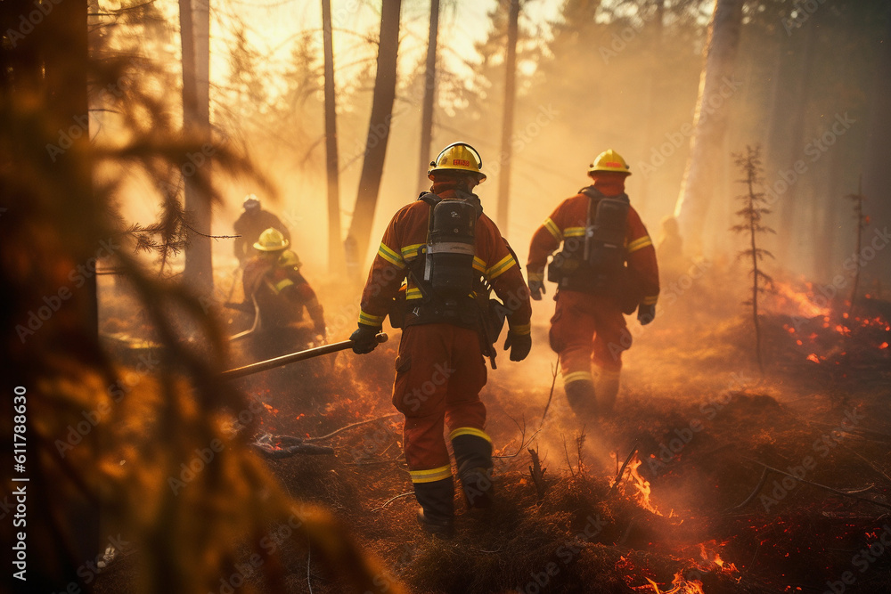 Firefighters fighting forest fire Stock Illustration | Adobe Stock