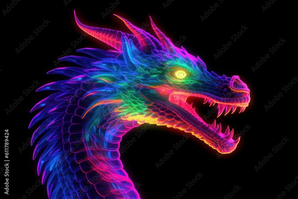 Obraz premium Neon Dragon - Generative AI