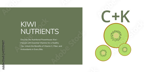 Kiwi Nutrients Banner on Green and White Background. Stylish Banner with Text and Icons for Healthcare and Medical