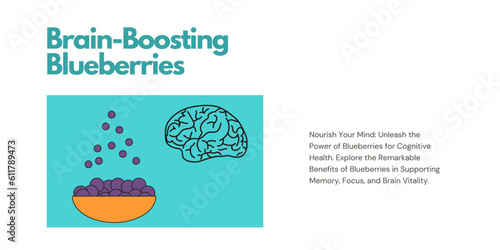 Brain-Boosting Blueberries Banner on White Background. Stylish Banner with Text and Icons for Healthcare and Medical
