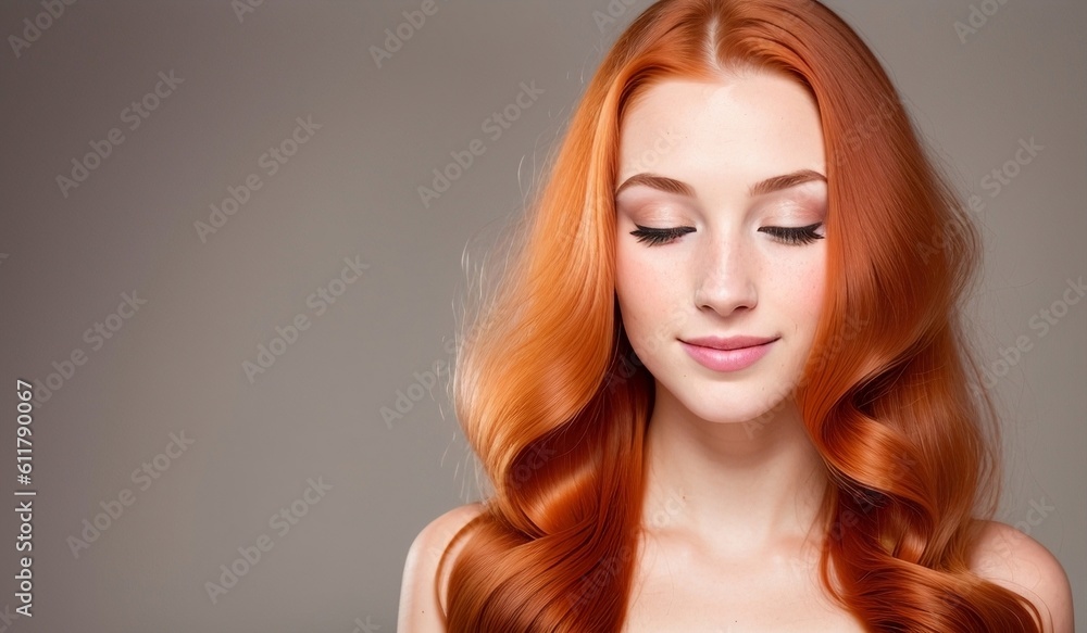 Redhead woman with healthy wavy long hair, generative ai image Redhead woman with healthy wavy long hair, generative ai image