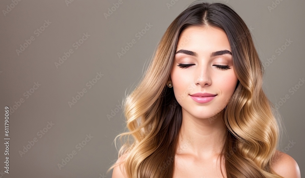 Naklejka premium Beauty woman with brown healthy long hair, generative ai image