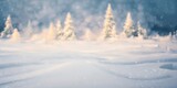 Christmas winter blurred background, generative ai image of snowy landscape with festive glow