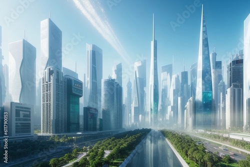 Eco futuristic city, generative ai © inspiretta