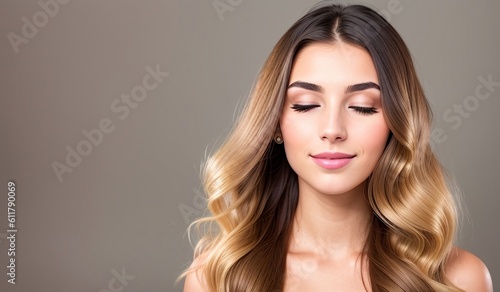 Beauty woman with brown healthy long hair, generative ai image