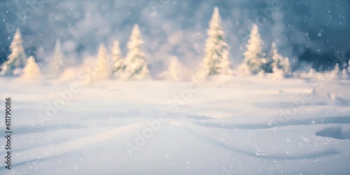 Wallpaper Mural Christmas winter blurred background, generative ai image of snowy landscape with festive glow Torontodigital.ca