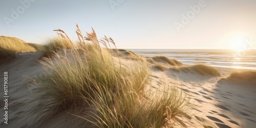 Serene coastal dunes stretching as far as the eye can see Generative AI Digital Illustration Part#100623