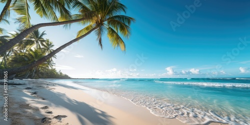 pristine beach with crystal-clear turquoise waters, white sandy shores Generative AI Digital Illustration Part#100623