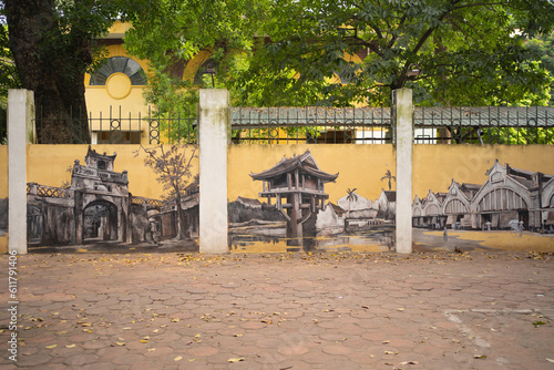 Graffiti in Hanoi, vietnam art drawing on wall. Urban city town. Street photography