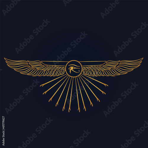 Egyptian Scarab bug with wings And ankh symbol 