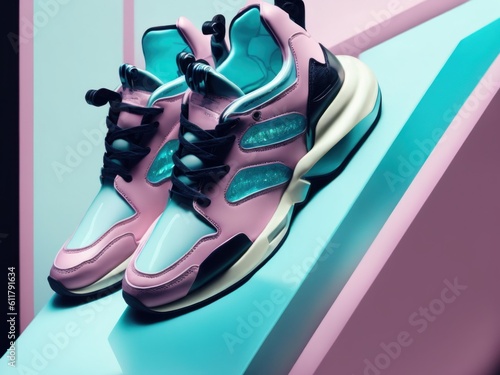 A image of sneakers, pastel colors, design vol one created with generatve ai ki