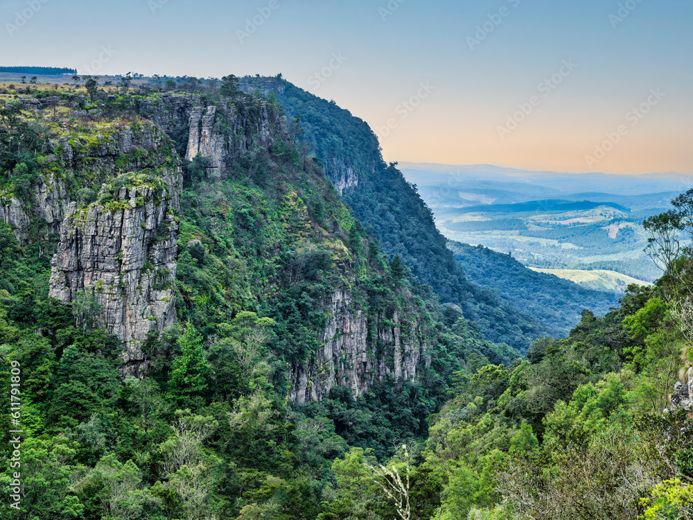 The Driekop Gorge and the rocky mountain during sunset, Graskop, Mpumalanga, South Africa