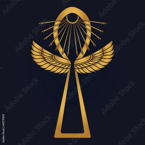 Egyptian Scarab bug with wings And ankh symbol 