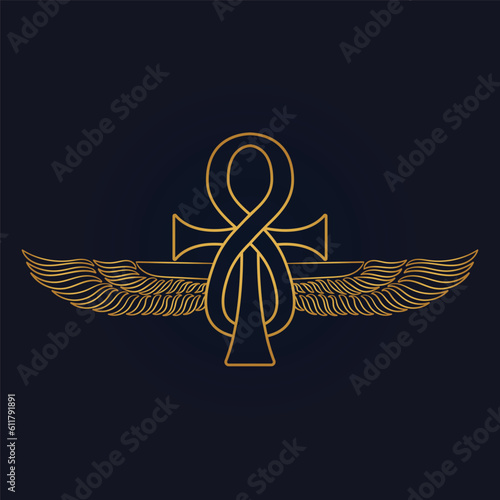 Egyptian Scarab bug with wings And ankh symbol 