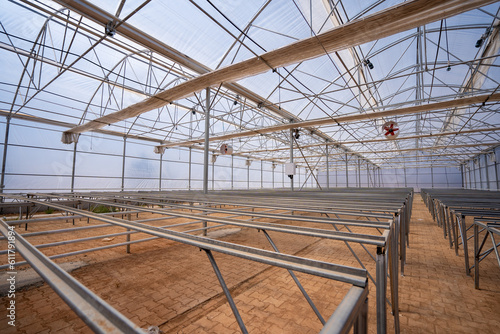 The interior of the empty greenhouse area