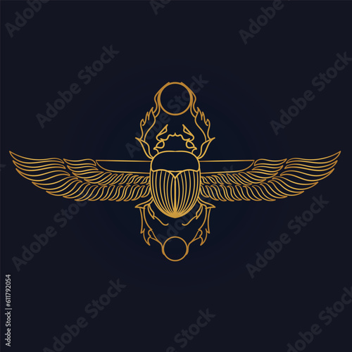 Egyptian Scarab bug with wings And ankh symbol 