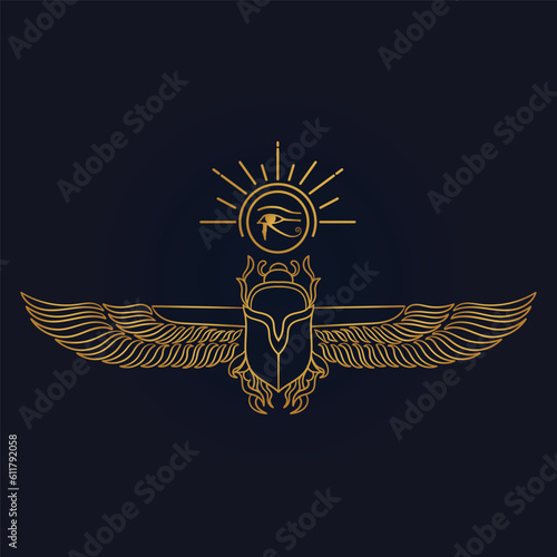 Egyptian Scarab bug with wings And ankh symbol 