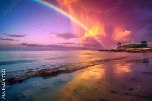 Rainbow sunset at the beach and the ocean © Guido Amrein