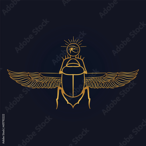 Egyptian Scarab bug with wings And ankh symbol 