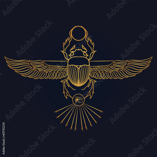 Egyptian Scarab bug with wings And ankh symbol 