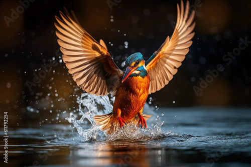 Kingfisher landing on water