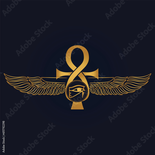 Egyptian Scarab bug with wings And ankh symbol 