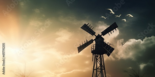 A windmill standing tall on a vast countryside,  Generative AI Digital Illustration Part#110623