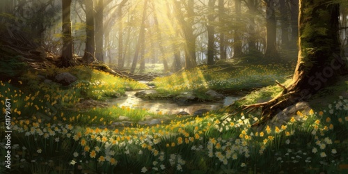  A secluded mountain path winds through fields of daffodils   Generative AI Digital Illustration Part 110623