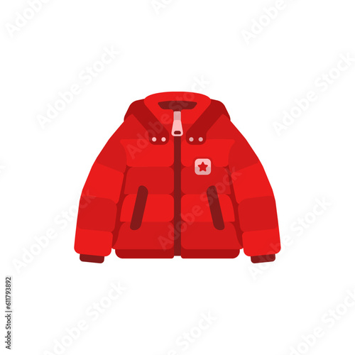 Red Winter Puffed Jacket Isolated Sign Flat Style Vector Illustration Symbol on White Background