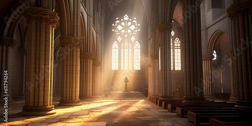  In an ancient cathedral The interplay of light and shadow Generative AI Digital Illustration Part#110623