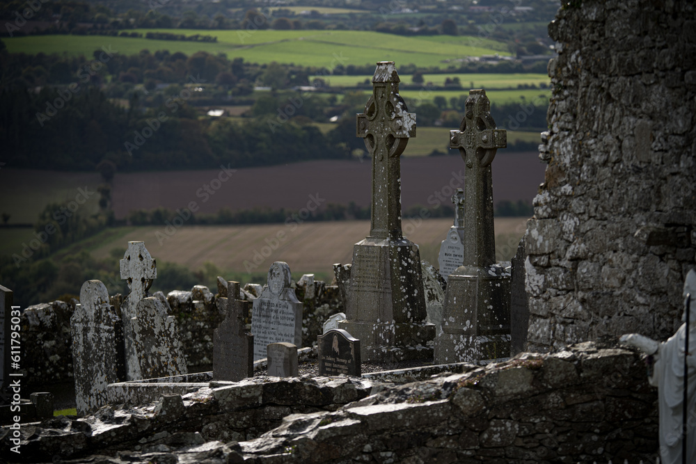 Slane, Ireland - 28 10 2022: An old irish church and graveyard in Slane, Ireland Slane, Ireland - 28 10 2022: An old irish church and graveyard in Slane, Ireland