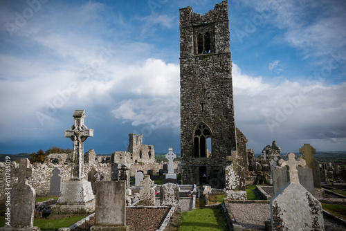 Slane, Ireland - 28 10 2022: An old irish church and graveyard in Slane, Ireland