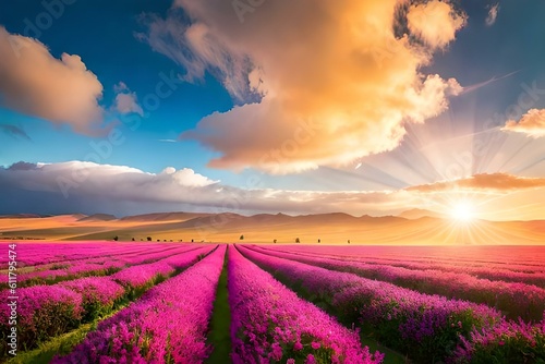 lavender field in the morning generated by AI technology 