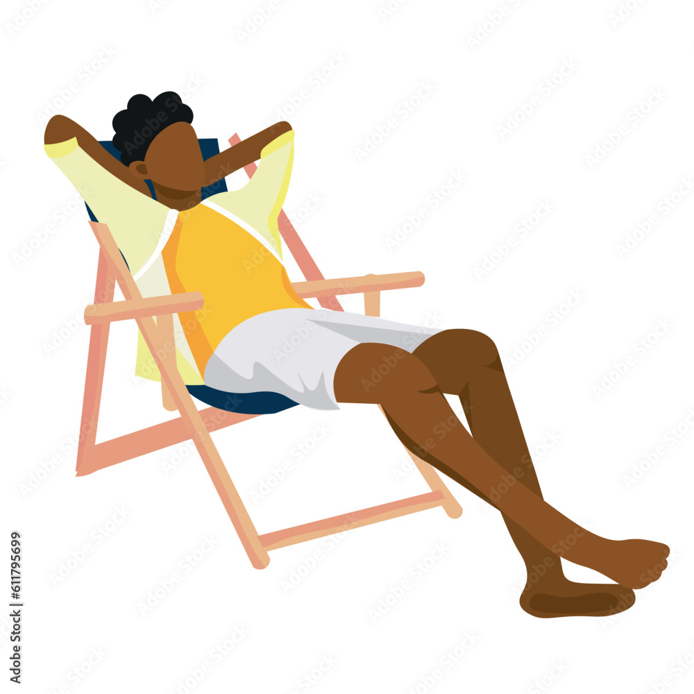 African-American man relaxing on deck chair against white background African-American man relaxing on deck chair against white background