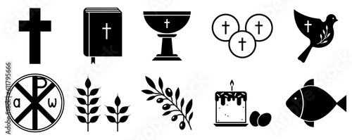 Set of Christian icons on white background