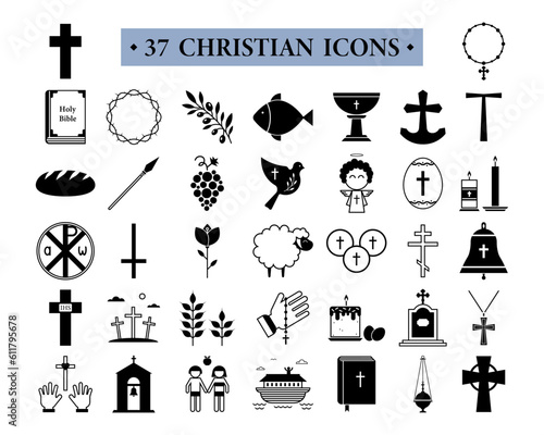 Set of Christian icons on white background