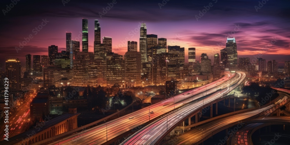 Symphony of Light long exposure photograph of a city skyline at night  Generative AI Digital Illustration Part#110623
